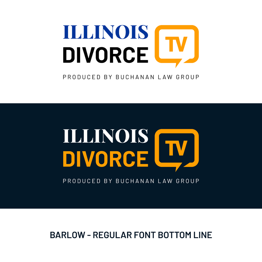 Logo and branding design for Illinois Divorce TV, a podcast by Buchanan Law Group, featuring bold typography and a TV icon.