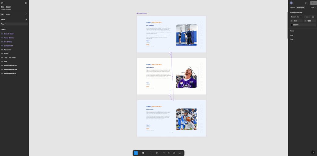 a screenshot of figma file where a designer is designing a brand for elax training